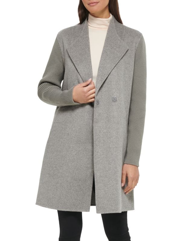 Двубортное пальто с рукавами в рубчик Kenneth Cole
