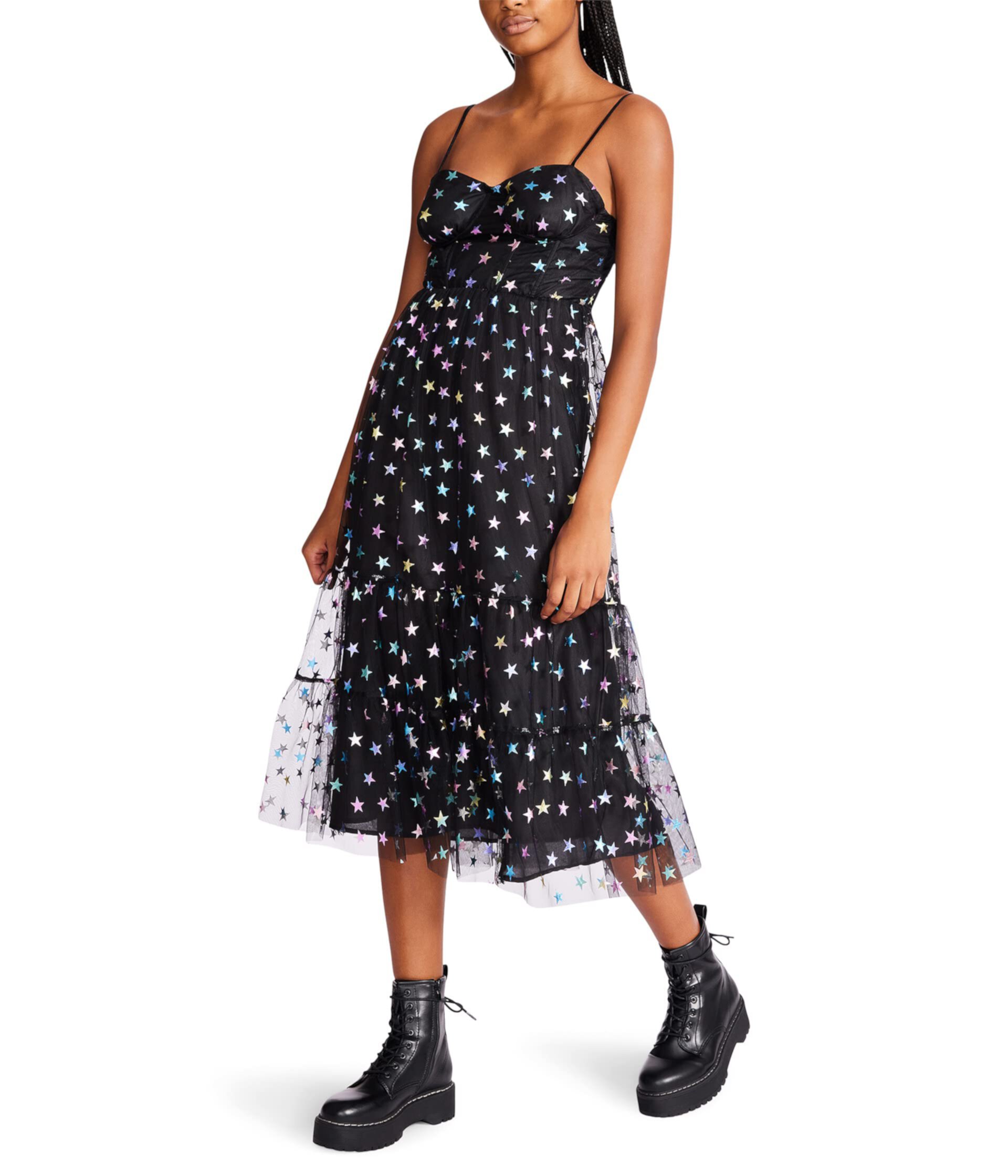 Сетчатое платье миди с радужными звездами Betsey Johnson