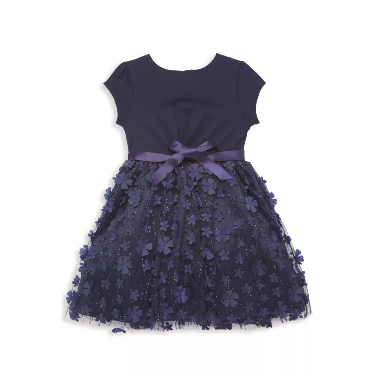 Little Girl's &amp; Girl's Embroidered 3D Flower Mesh Dress Blush by Us Angels