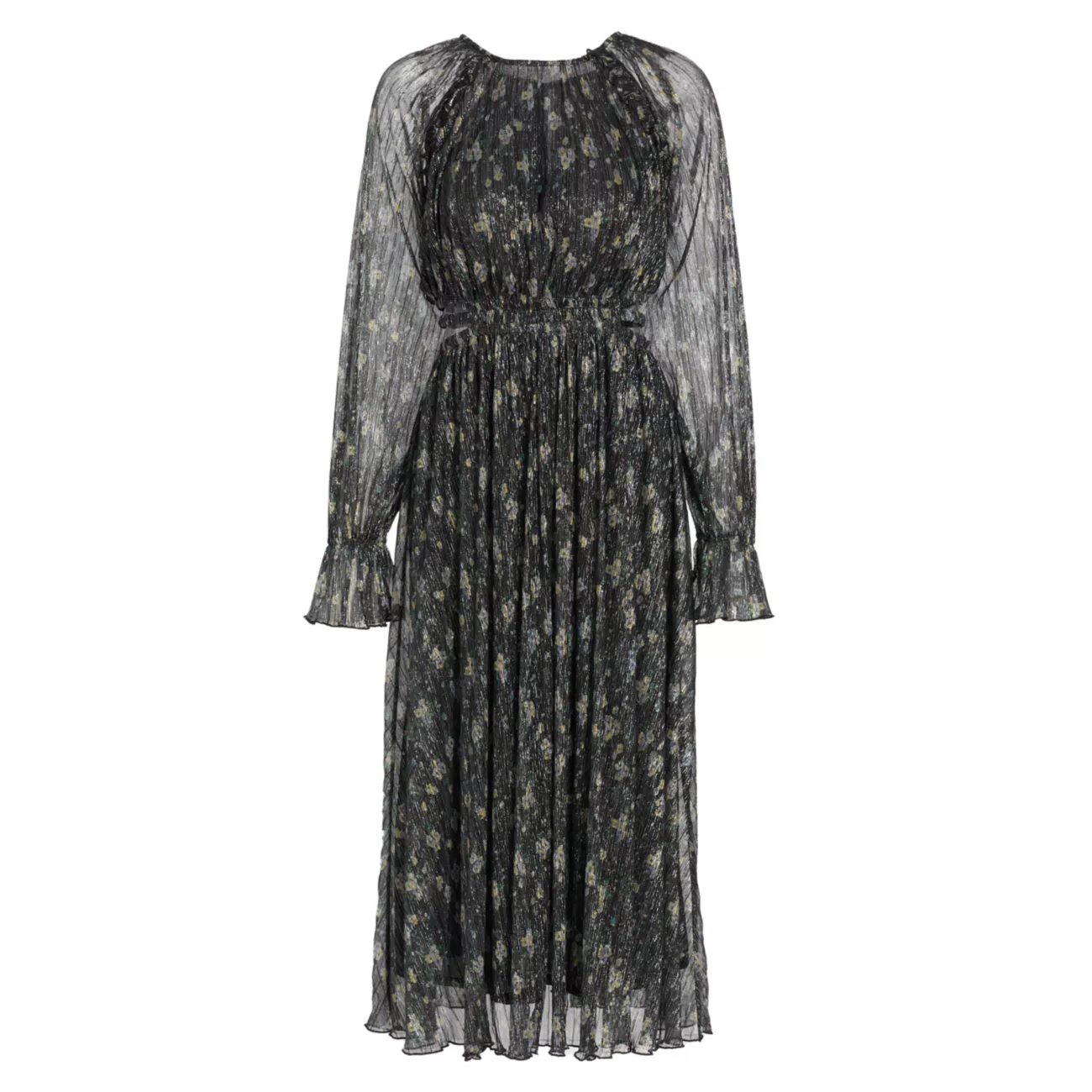 Плиссированное платье-миди с металлизированным цветочным принтом MOON RIVER
