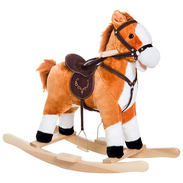 Qaba Kids Plush Toy Rocking Horse Ride on with Realistic Sounds    Brown Qaba