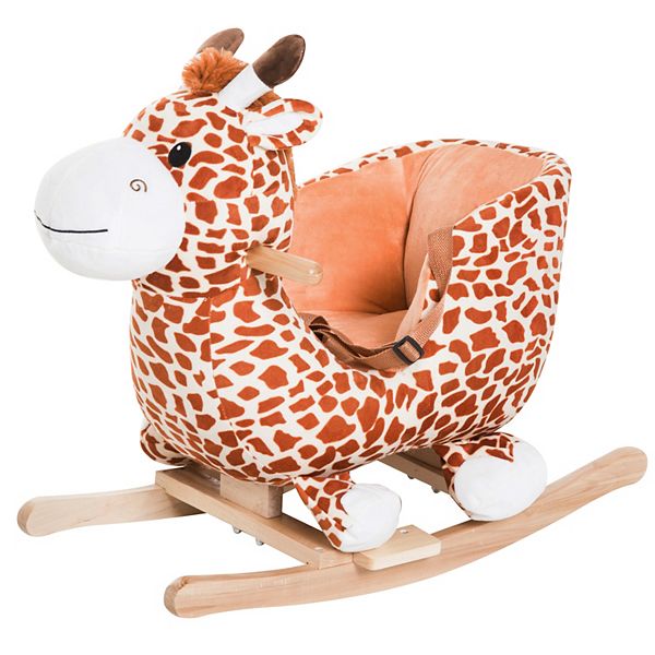 Qaba Kids Plush Rocking Horse Giraffe Style Themed Ride On Chair Toy With Sound Brown Qaba