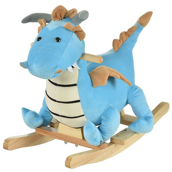 Qaba Kids Plush Ride On Rocking Horse Toy Dinosaur Ride Rocking Chair with Realistic Sounds for18 36 Months Blue Qaba