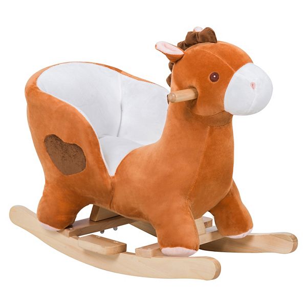 Qaba Kids Ride On Rocking Horse Plush Animal Toy Sturdy Wooden Rocker with Songs for Boys or Girls Qaba