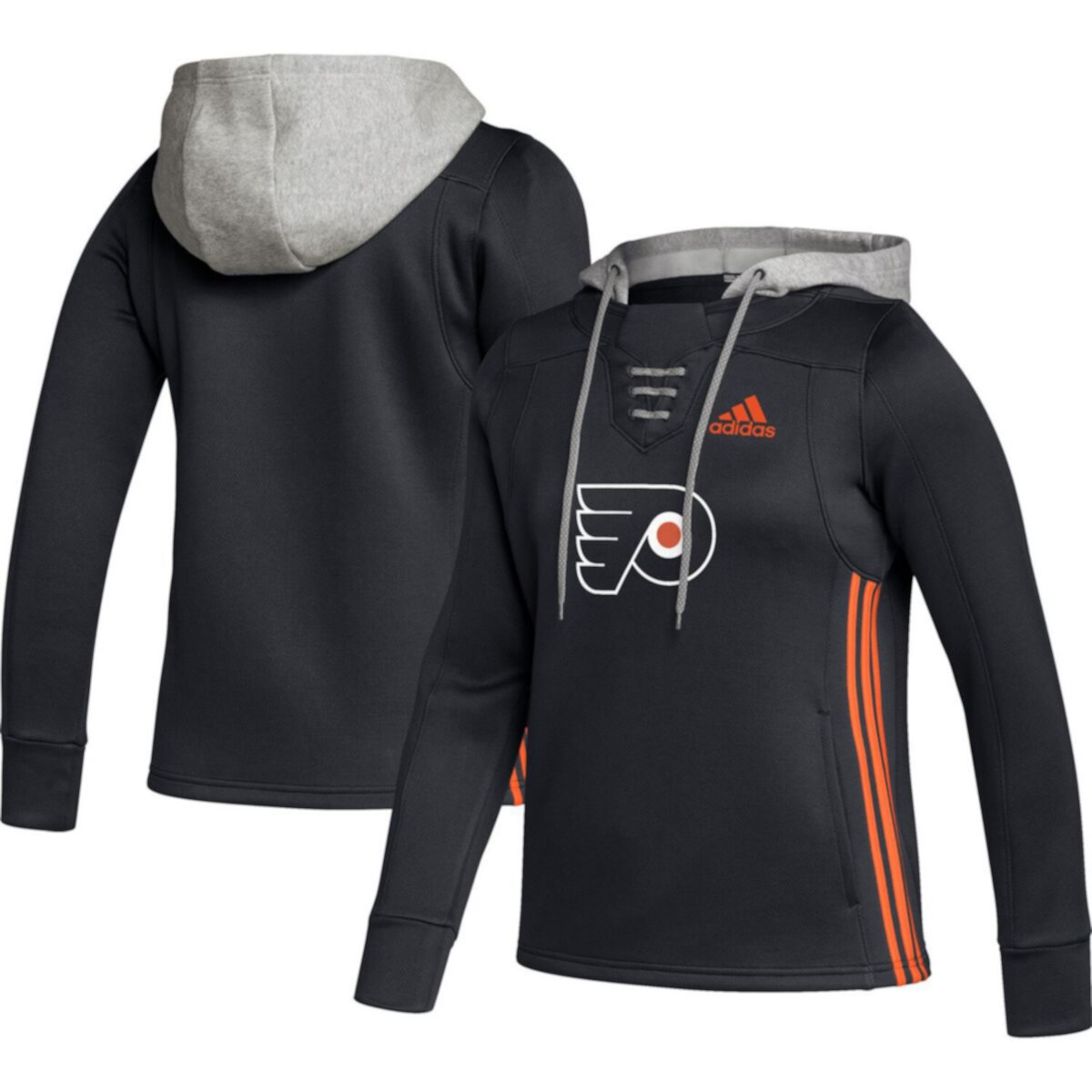 Черная женская толстовка с капюшоном Adidas Philadelphia Flyers Skate Lace Primeblue Team Adidas