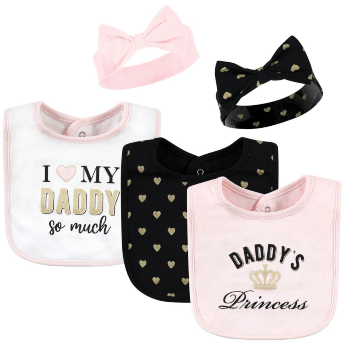 Hudson Baby Infant Girl Cotton Bib and Headband or Caps Set, Daddys Princess, One Size Hudson Baby