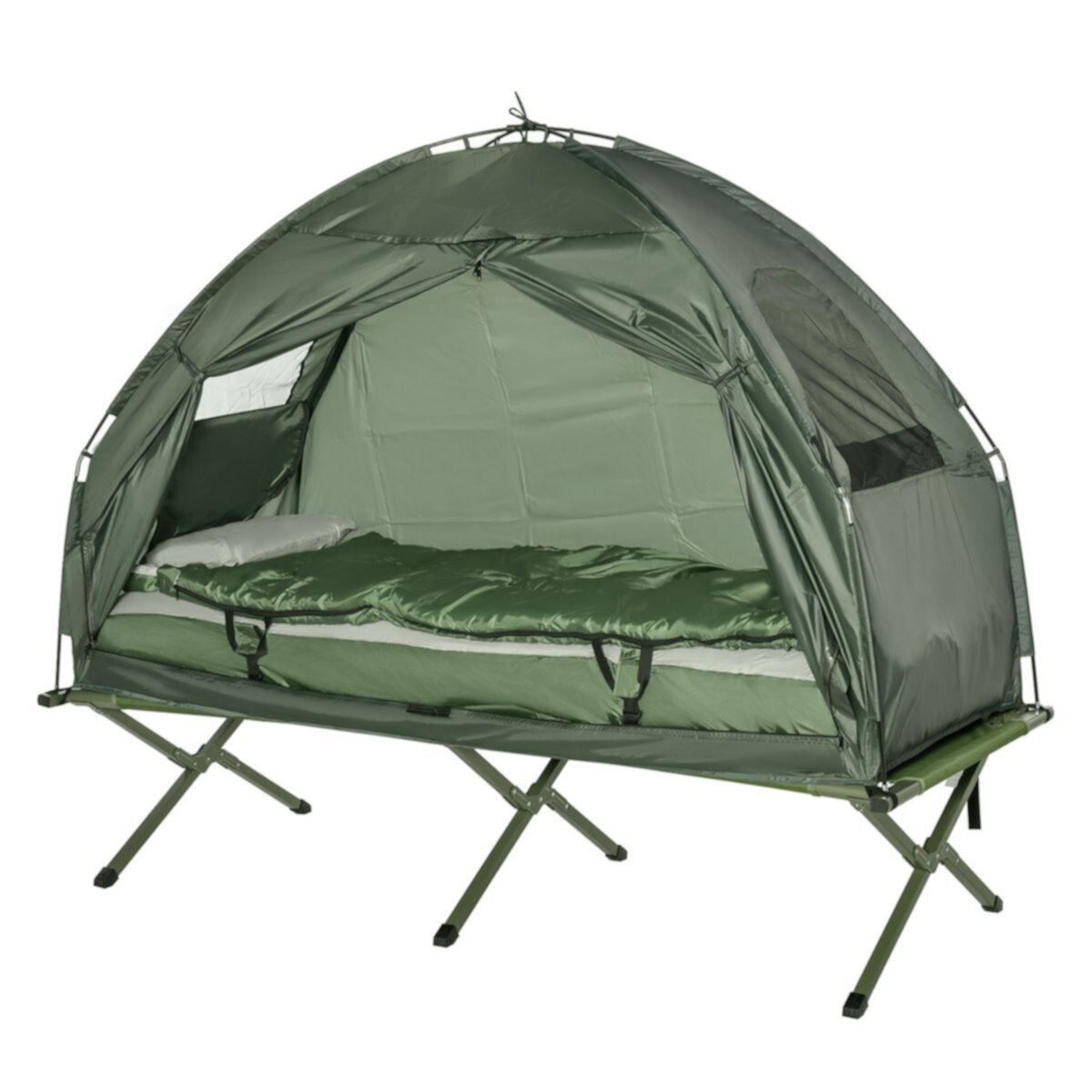 Складная палатка на 1 человека, приподнятая походная детская кроватка с надувным матрасом, спальный мешок Outsunny