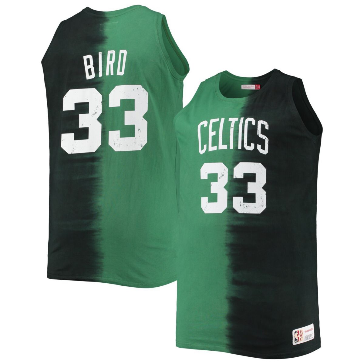 Мужская Футболка Mitchell & Ness Larry Bird Черная/Зеленая Бостон Селтикс Профиль Дизайн Тай-Дай Mitchell & Ness