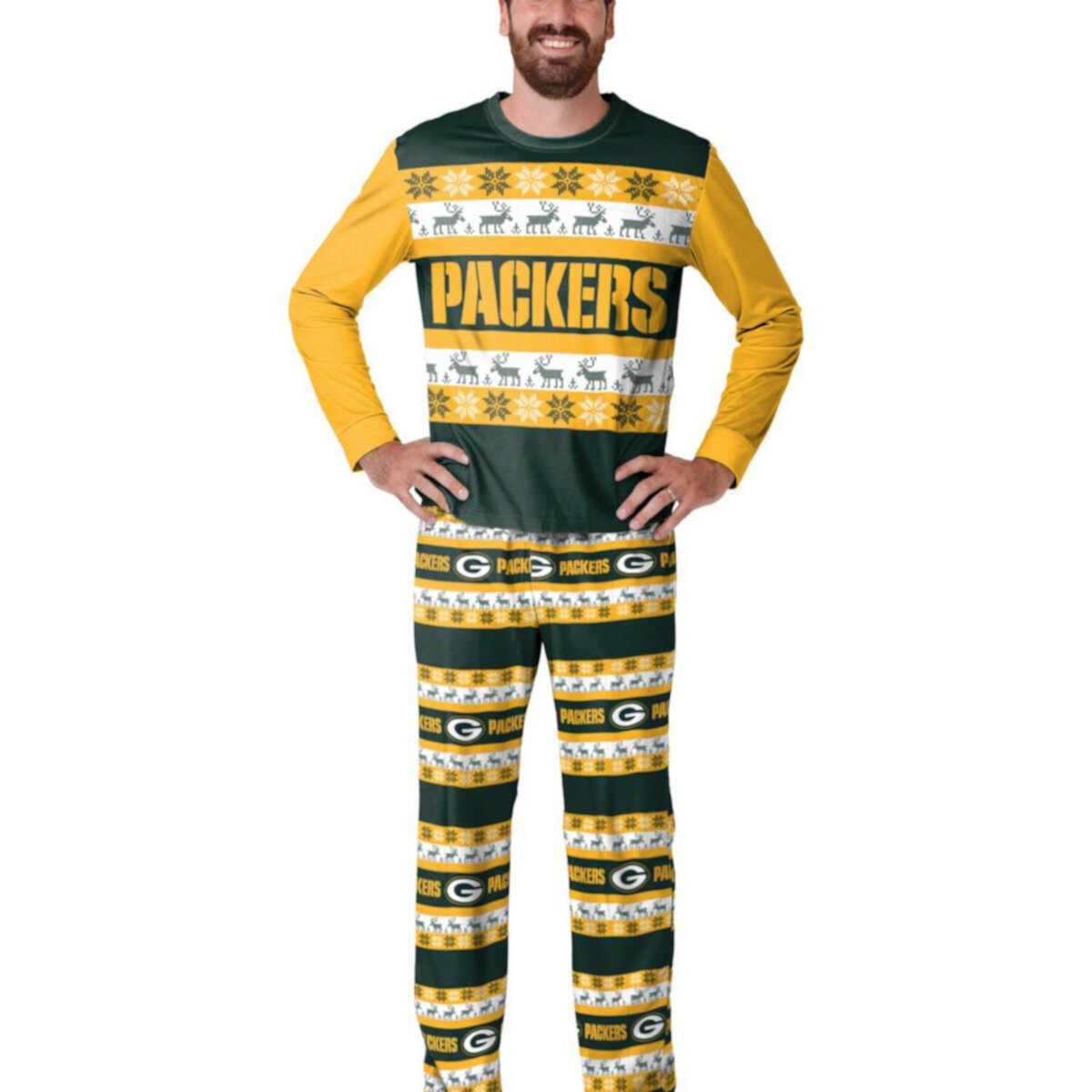 Мужской пижамный комплект Green Bay Packers Team Ugly FOCO Green Green Bay Packers FOCO