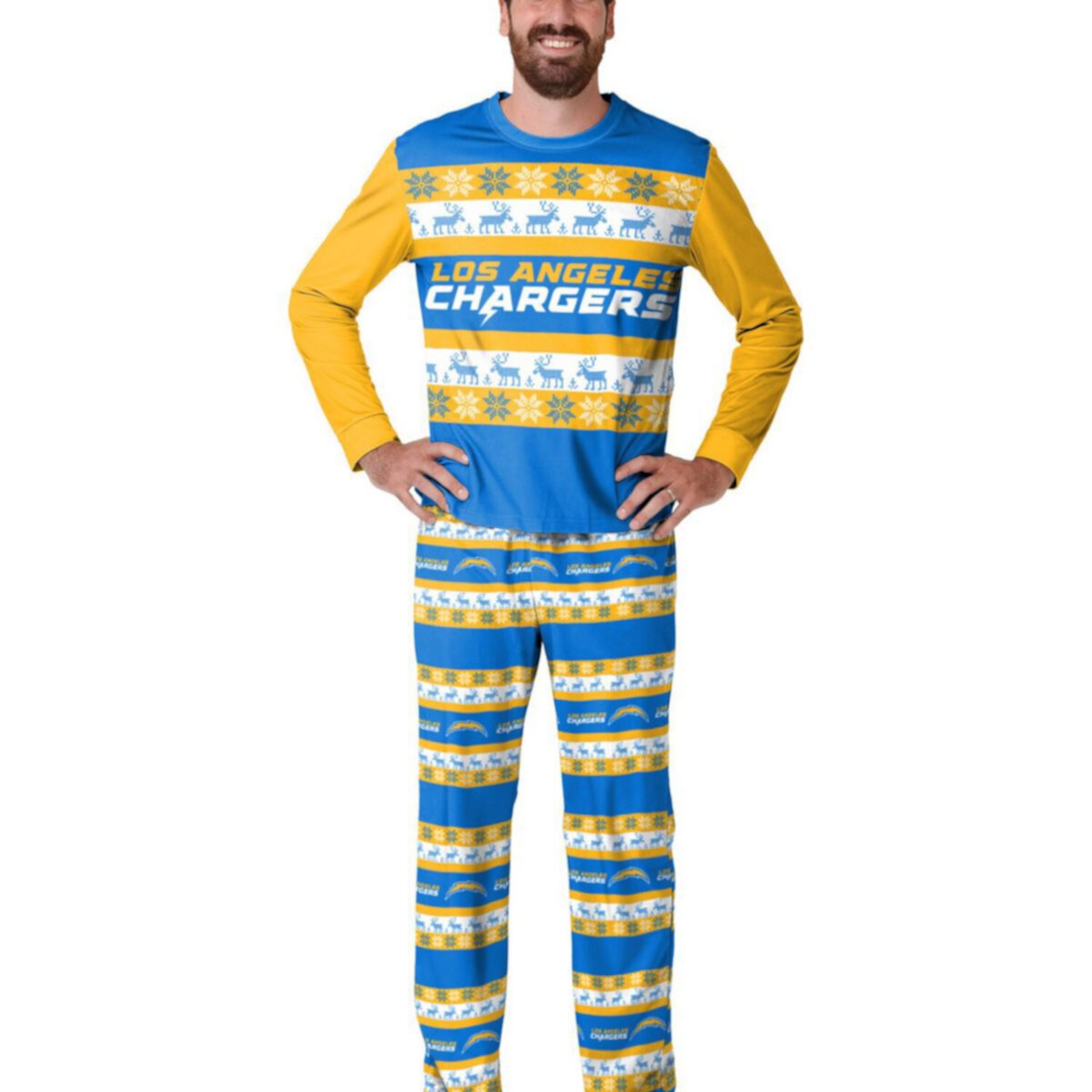 Мужской пижамный комплект FOCO Powder Blue Los Angeles Chargers Team Ugly Pajama Set Unbranded