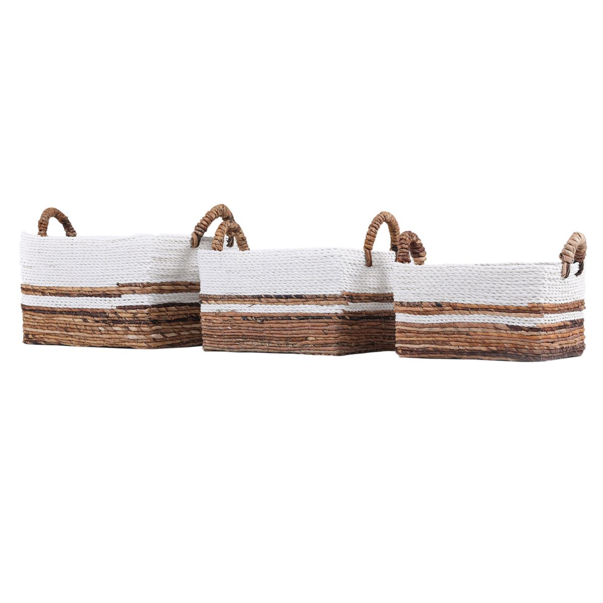 Saddle River Rectangular Dark Banana & White Raffia Rope Basket 3-piece Set Saddle River