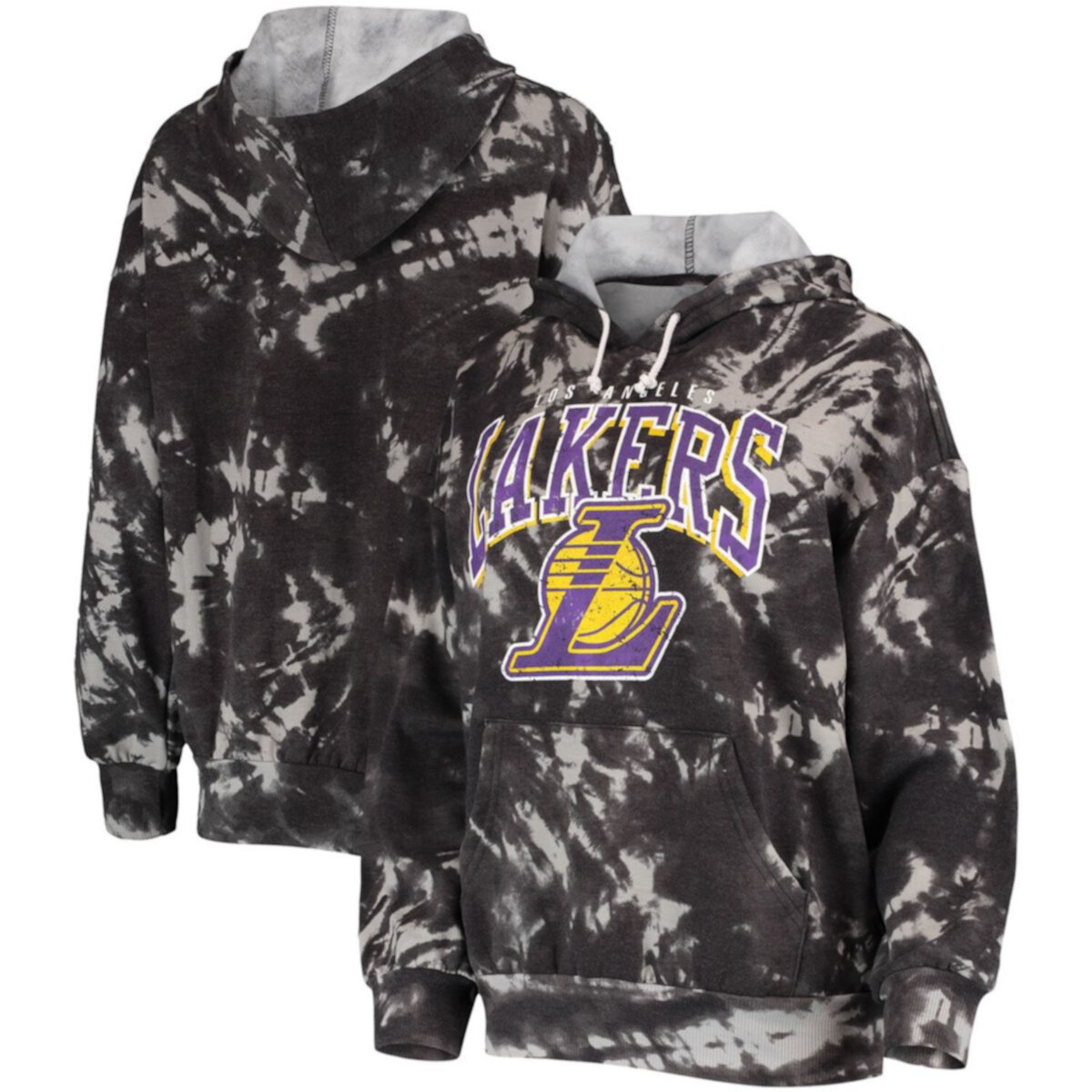 Женская Футболка Majestic Threads Черная Los Angeles Lakers Burble Тай-Дай Три-Blend Пуловер Худи Majestic Threads