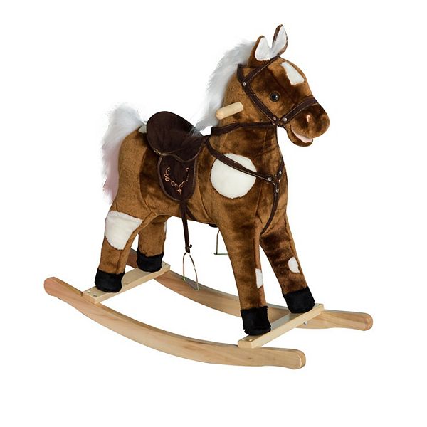 Qaba Kids Metal Plush Ride On Rocking Horse Chair Toy With Nursery Rhyme Music   Dark Brown Qaba