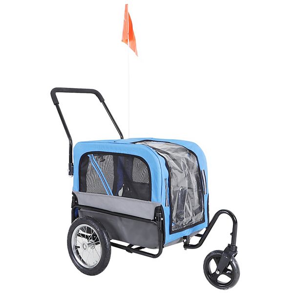 Aosom Elite Jr Dog Bike Trailer 2 In 1 Pet Stroller Cart Bicycle Wagon Cargo Carrier Attachment for Travel with 360 Degree Swivel Wheels and Large Easy Entry Blue Aosom