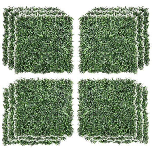 Outsunny 12 Piece 19&#34; x 19&#34; Milan Artificial Grass Water Drainage and Soft Feel Dark Green Outsunny