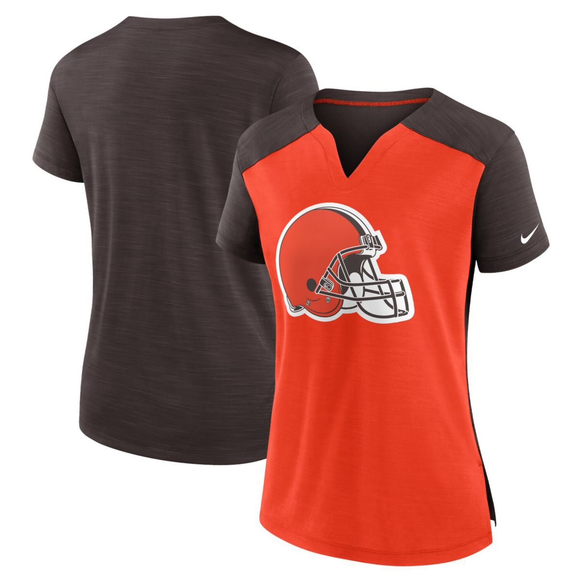 Женская футболка Nike с вырезом notch и технологией Dri-FIT в расцветке Cleveland Browns Nitro USA