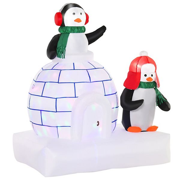 HOMCOM 5 ft Lighted Christmas Inflatable Penguins with a Scarf and Igloo LED Outdoor Holiday Yard Decoration HomCom