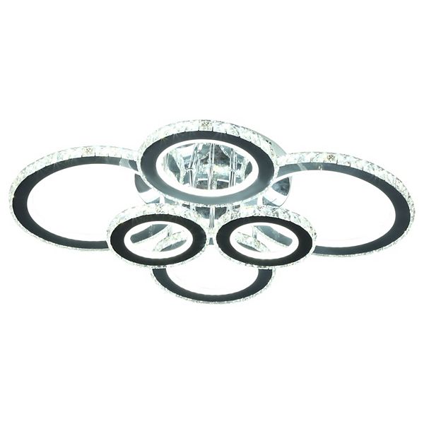 HOMCOM Elegant LED Chandelier with 6 Rings Ceiling Light with Cool White Lighting for Living Room Dining Room or Bedroom Silver HomCom