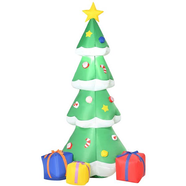 HOMCOM 6 ft Christmas Inflatable Christmas Tree with Presents Outdoor Blow Up Yard Decoration with LED Lights Display HomCom