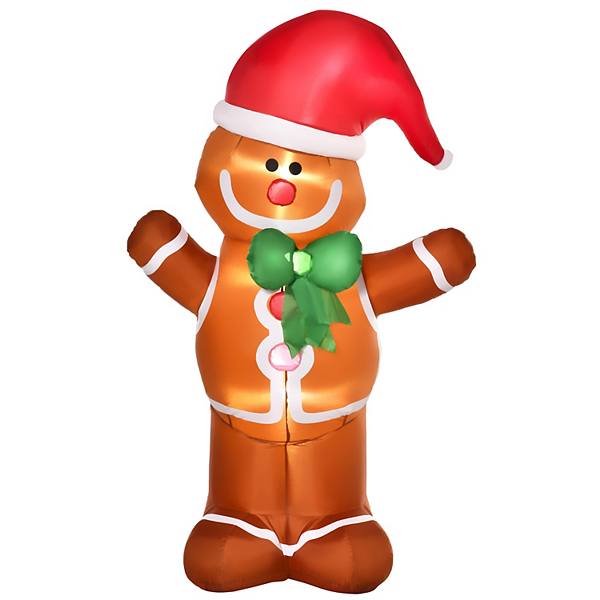 HOMCOM 6ft Christmas Inflatable Gingerbread Man Outdoor Blow Up Yard Decoration with LED Lights Display HomCom