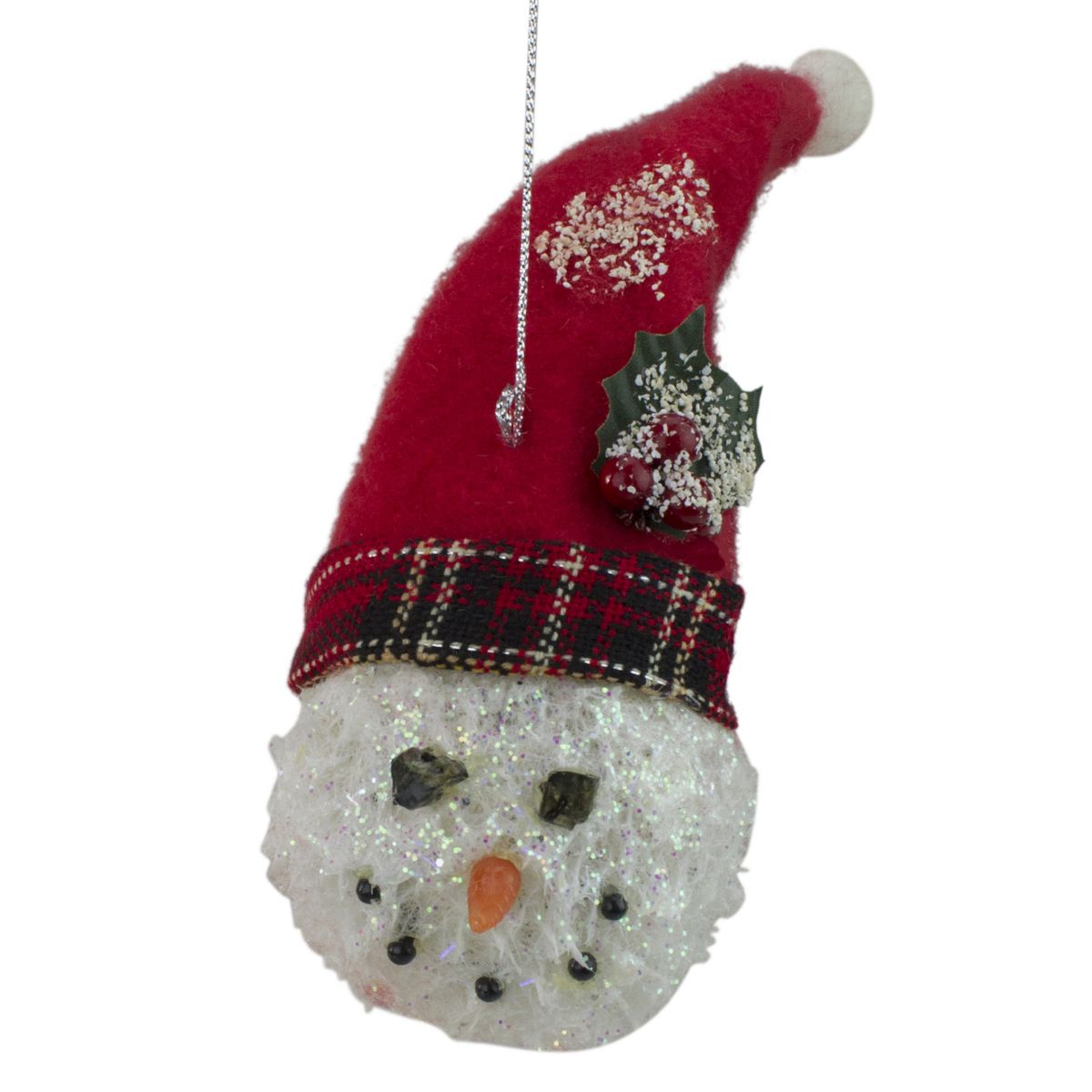 5&#34; Red and White Twas the Night Snowman Head with Plaid Hat Christmas Ornament Roman