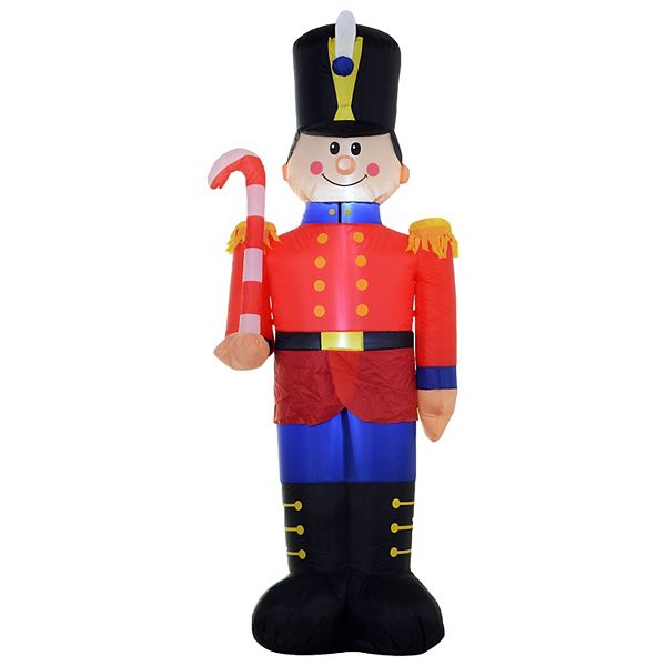 HOMCOM 6ft Christmas Inflatable Nutcracker Toy Soldier with Candy Cane Outdoor Blow Up Yard Decoration with LED Lights Display HomCom