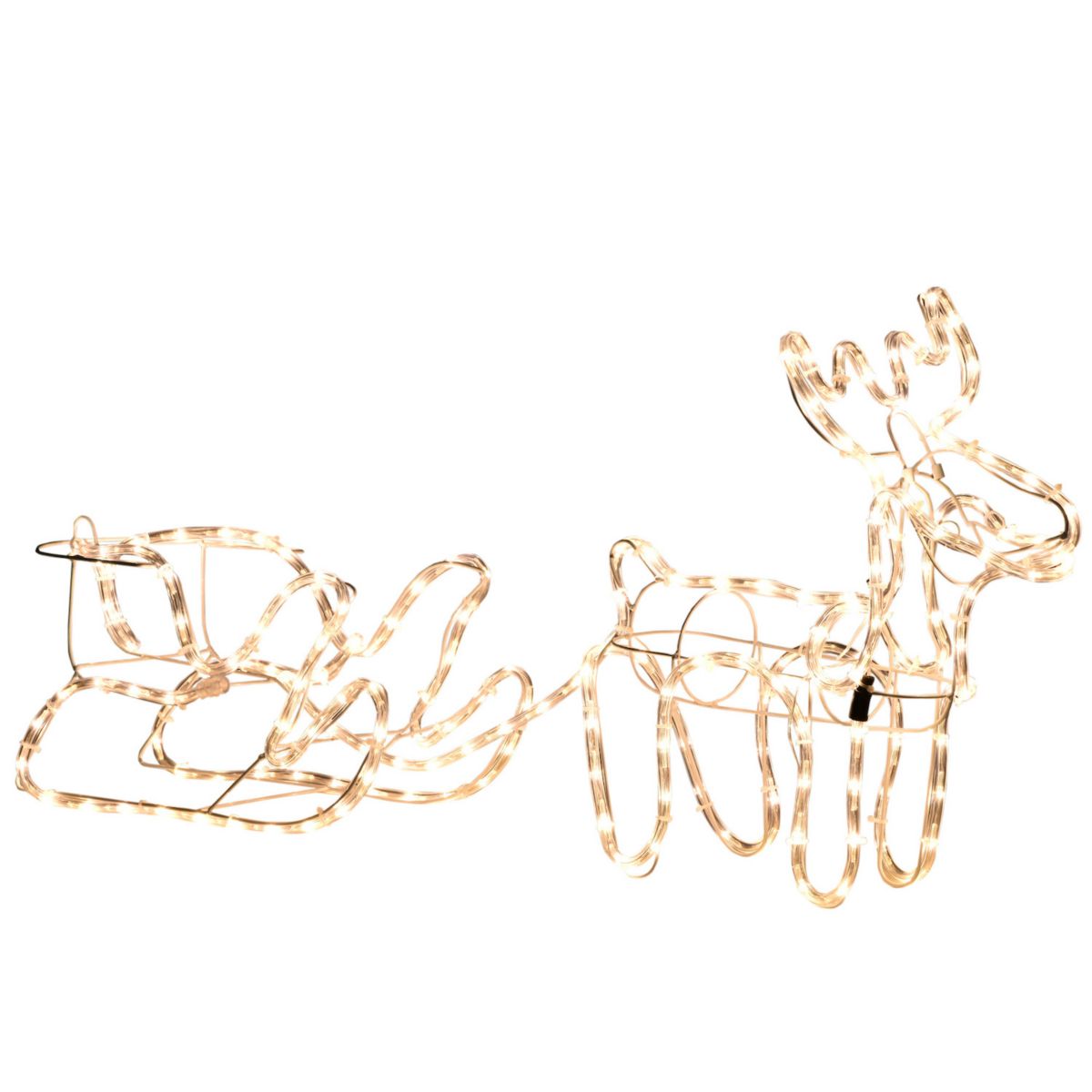 Outsunny 35&#34; Christmas Reindeer and Sleigh with LED Motif Warm White Lighting Indoor Outdoor Steel Frame Yard Decoration Outsunny