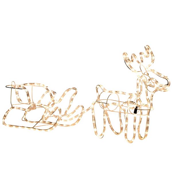 Outsunny 35&#34; Christmas Reindeer and Sleigh with LED Motif Warm White Lighting Indoor Outdoor Steel Frame Yard Decoration Outsunny