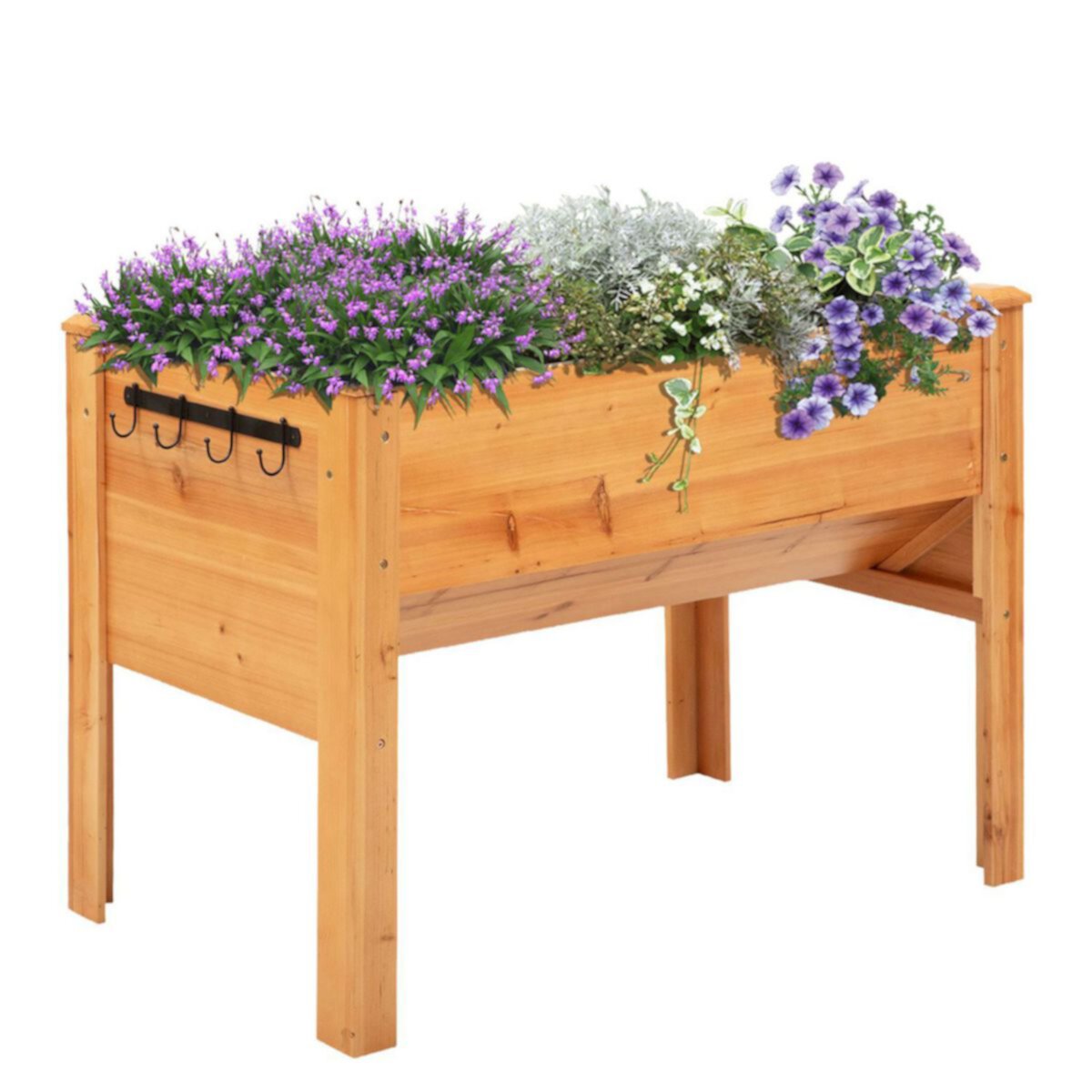 Outsunny 48'' Fir Wood Raised Garden Bed with Tool Hooks Elevated Planter Box Stand with Unique Funnel Design for Backyard Patio to Grow Vegetables Herbs and Flowers Outsunny