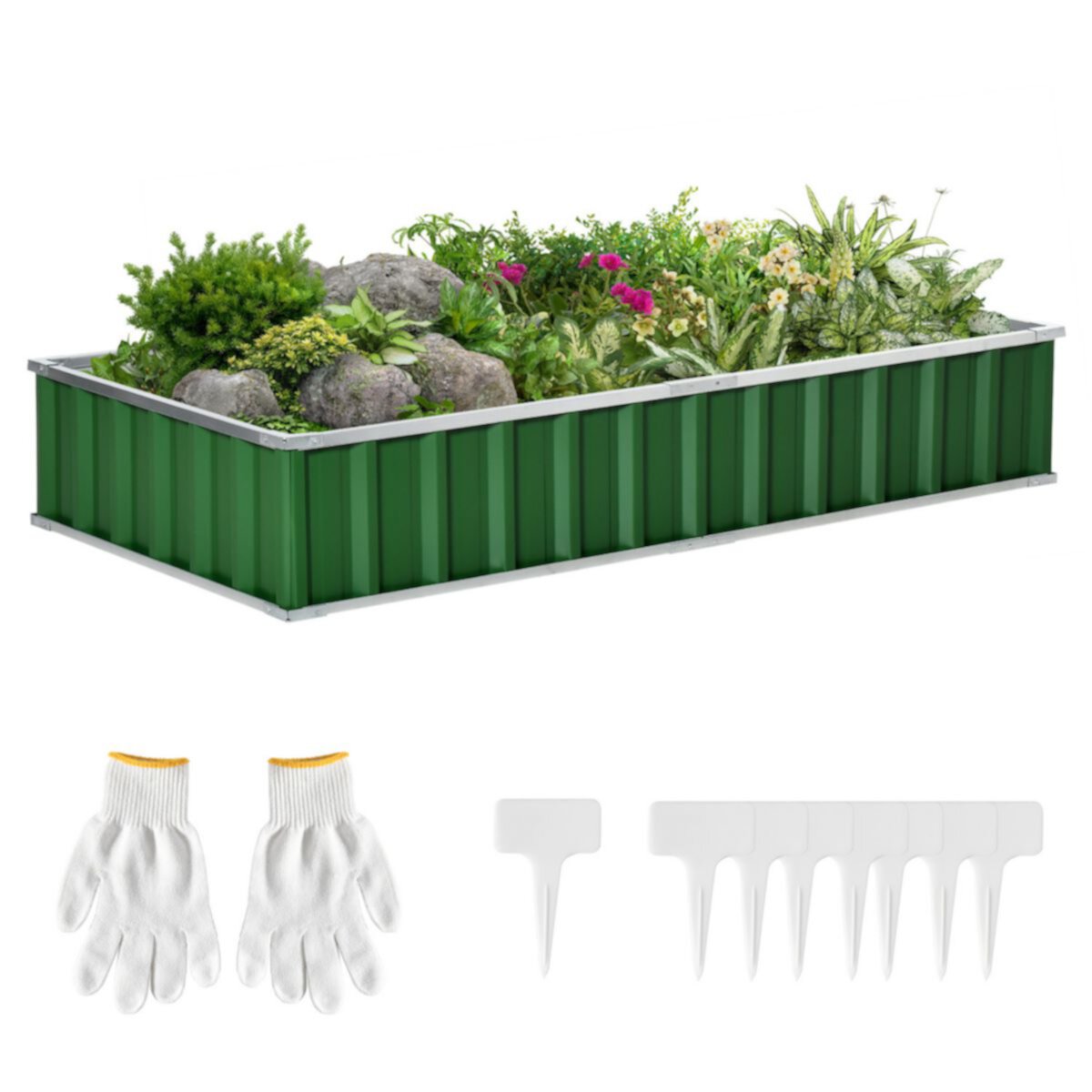 Outsunny 69'' x 36'' Metal Raised Garden Bed DIY Large Steel Planter Box No Bottom w/ A Pairs of Glove for Backyard Patio to Grow Vegetables Herbs and Flowers Grey Outsunny