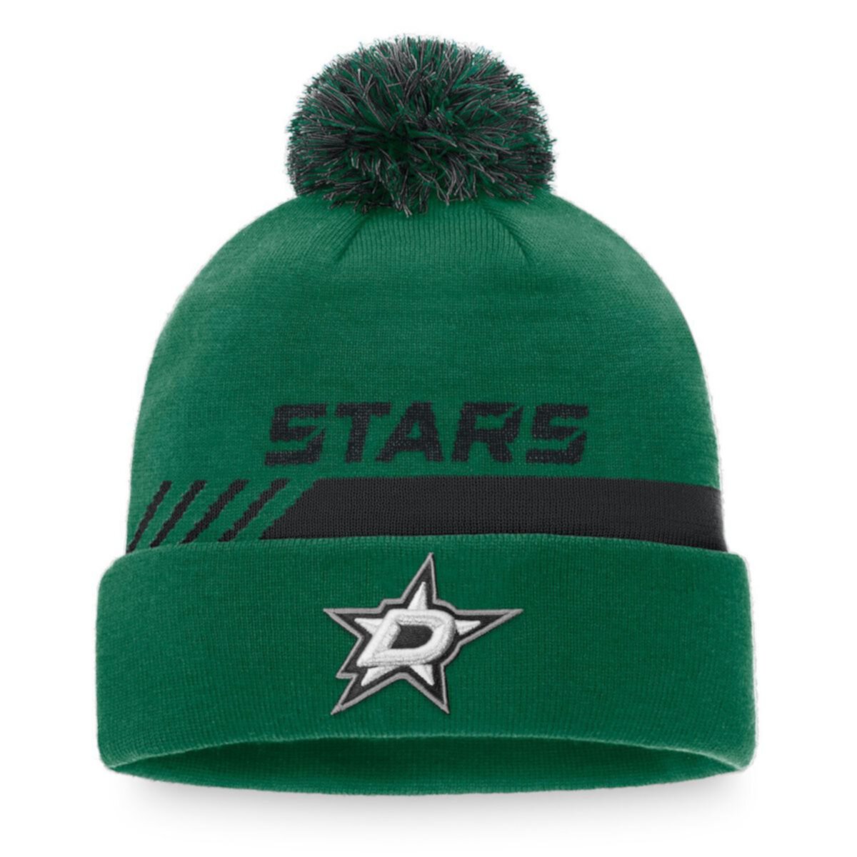 Мужская вязаная шапка с манжетами и помпоном в раздевалке с логотипом Kelly Green/Black Dallas Stars с логотипом Fanatics Fanatics