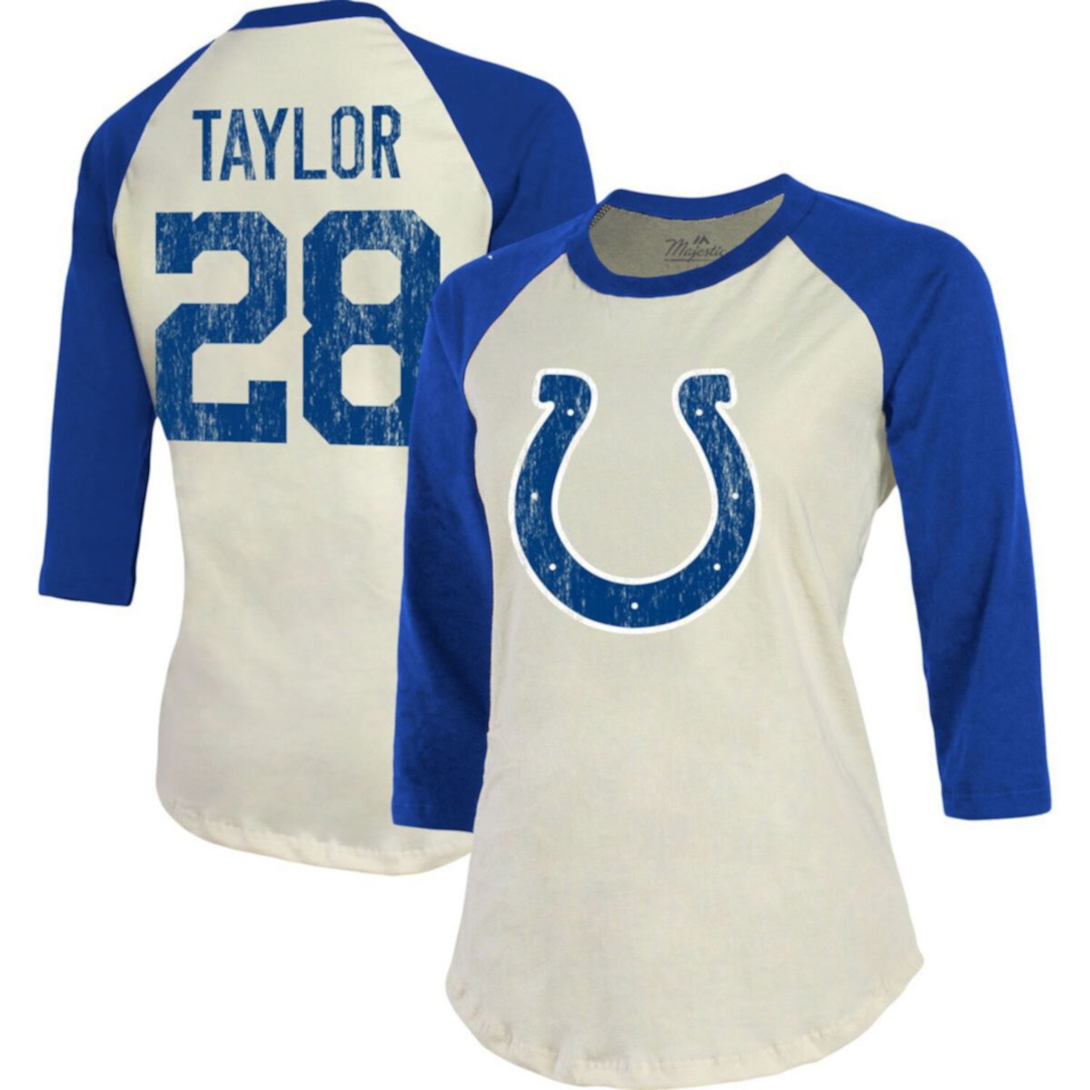 Женская футболка с рукавами 3/4 от Majestic Threads с графикой Indianapolis Colts, Jonathan Taylor Majestic