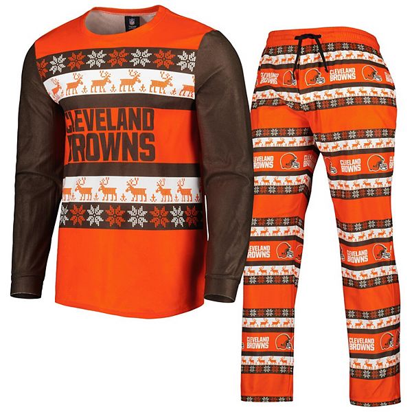 Мужской пижамный комплект Cleveland Browns Ugly с длинными рукавами и эластичным поясом Unbranded