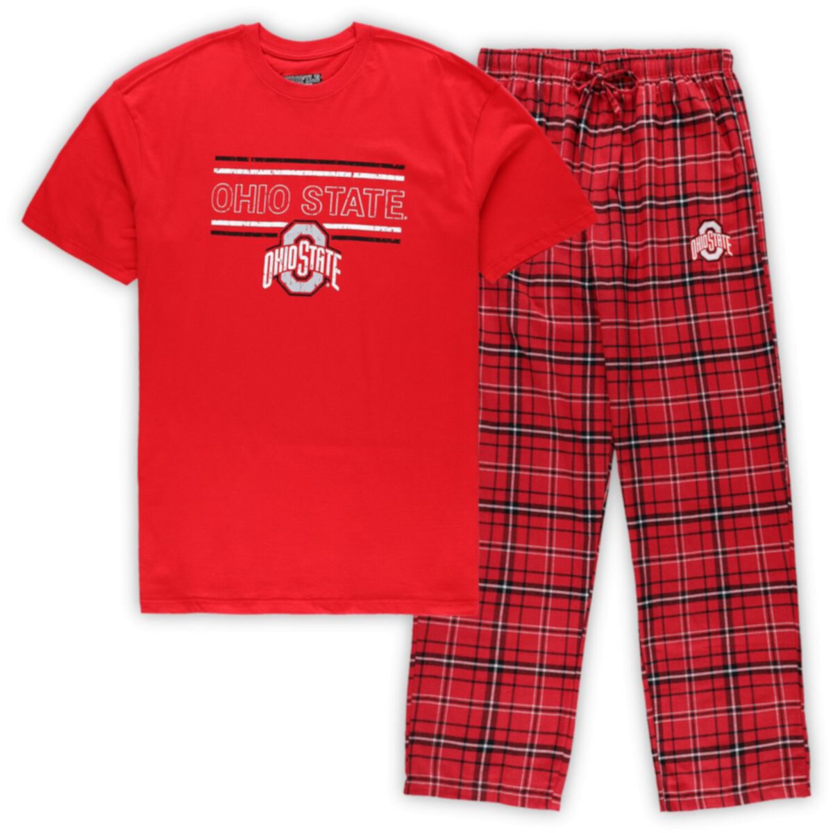 Мужские штаны Concepts Sport Scarlet/Black Ohio State Buckeyes Big & Tall Plaid Pants Sleep Set Unbranded