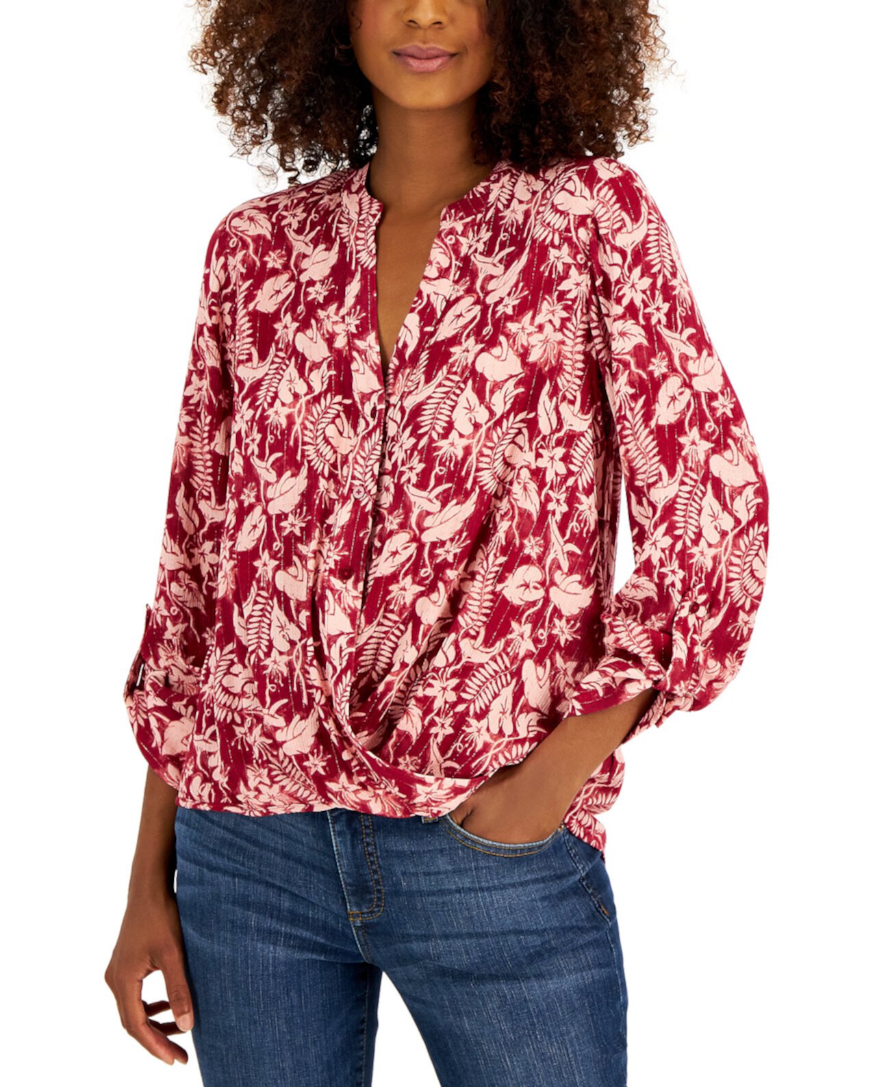 Женская рубашка с длинными рукавами и пуговицами с ботаническим принтом, созданная для Macy's INC International Concepts