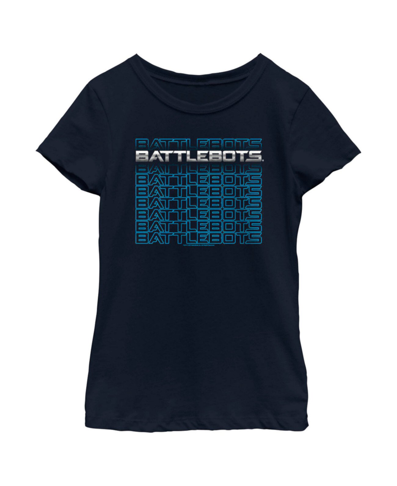 Детская футболка серебристого и синего цвета с логотипом Stack для девочек Battlebots