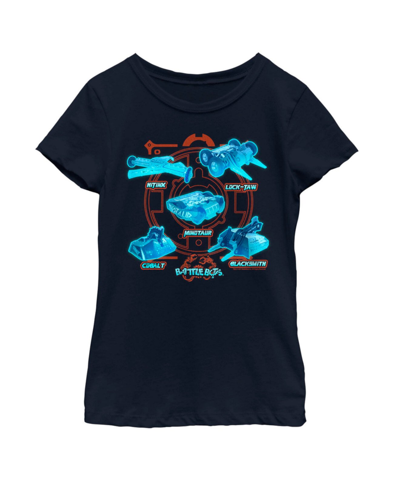 Синяя детская футболка с неоновыми роботами для девочек Battlebots