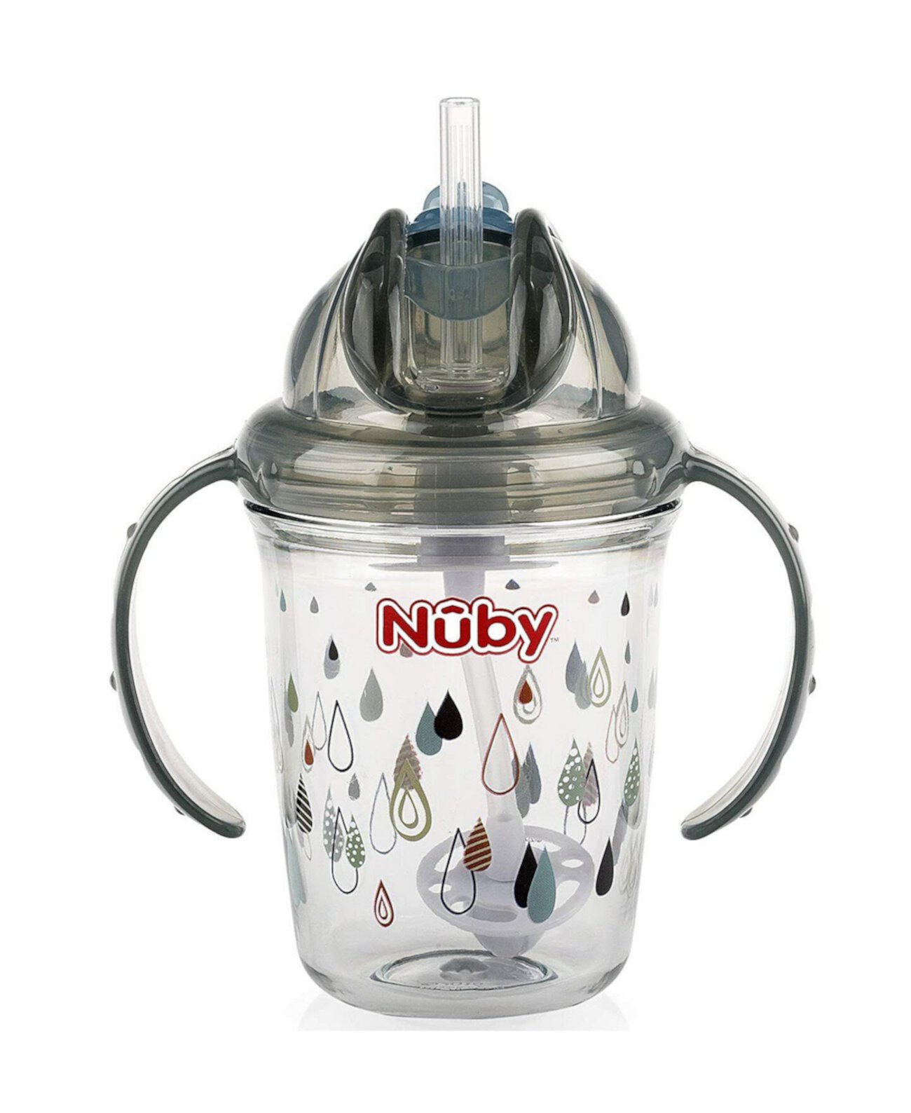 Tritan No Spill Flip N 'Sip Twin Handle 360 взвешенная соломенная чашка, серый NUBY
