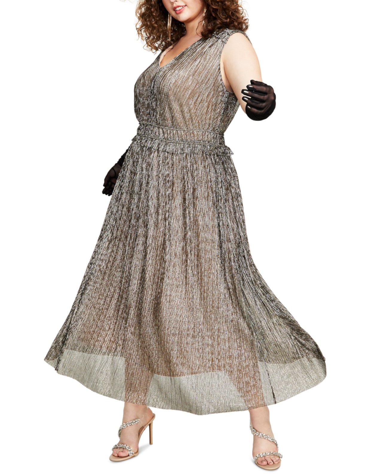 Плюс размер Мятое шифоновое Платье без рукавов с эффектом металлик Taylor