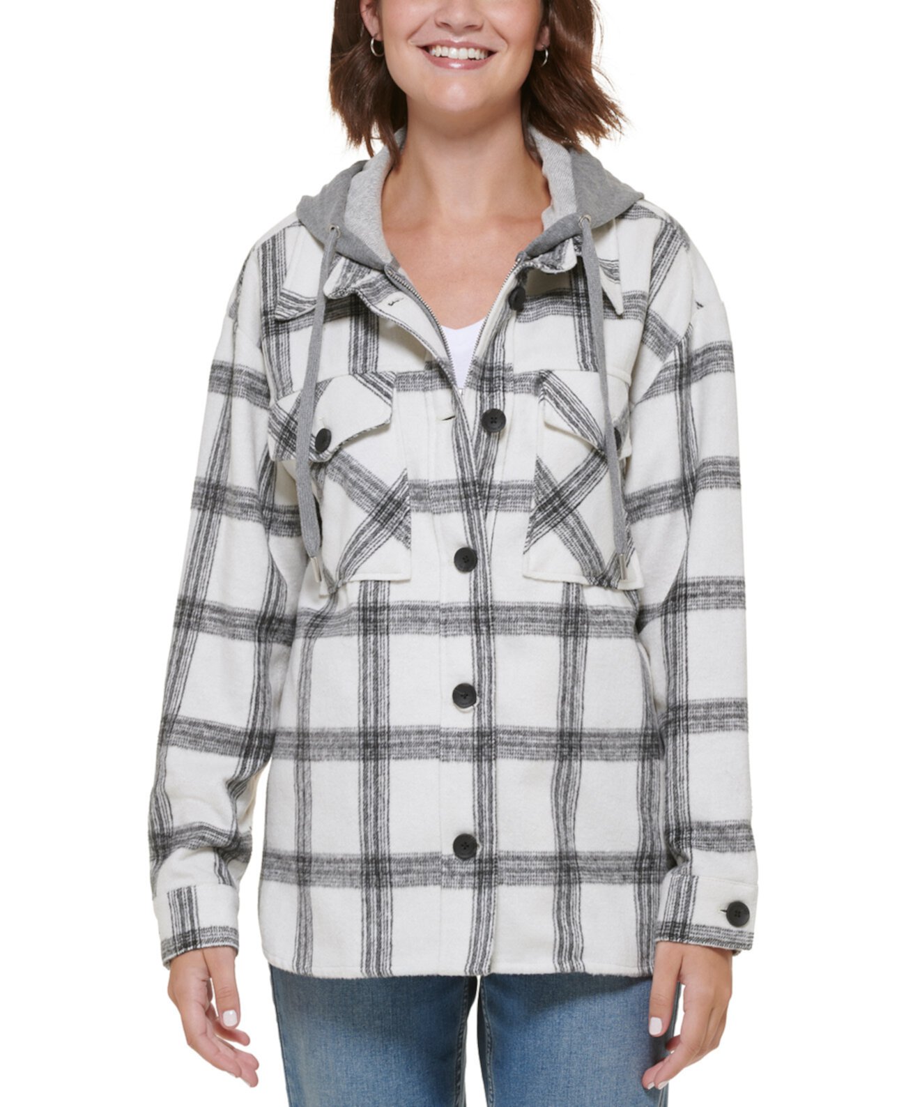 Женская клетчатая куртка-рубашка с капюшоном Calvin Klein