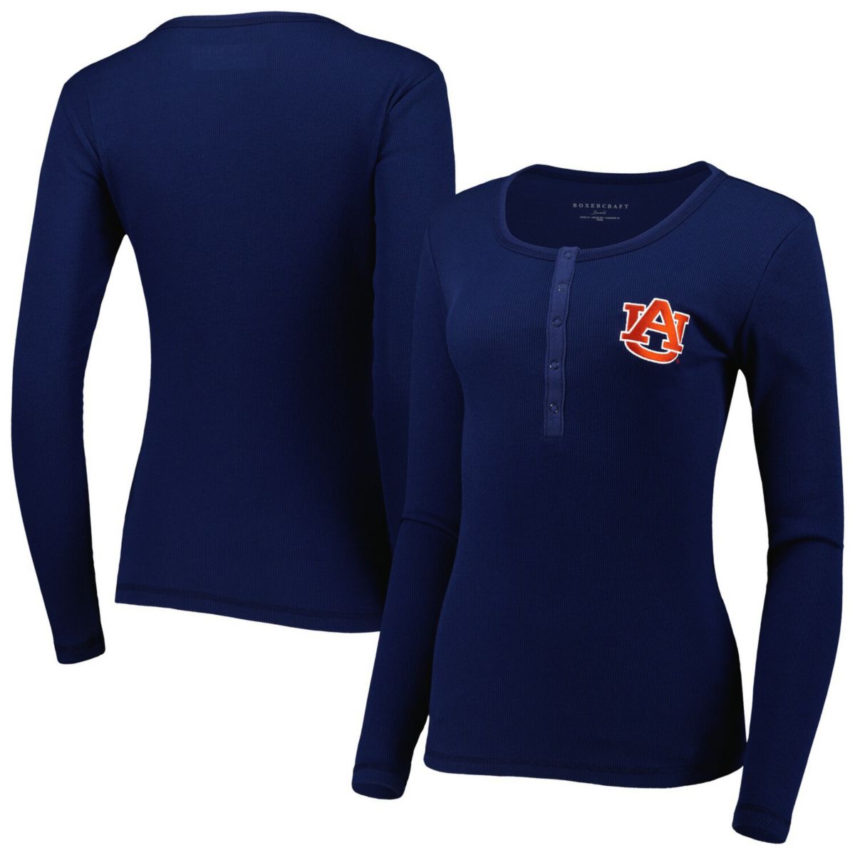 Женская темно-синяя футболка с длинным рукавом Auburn Tigers Harper Henley Boxercraft