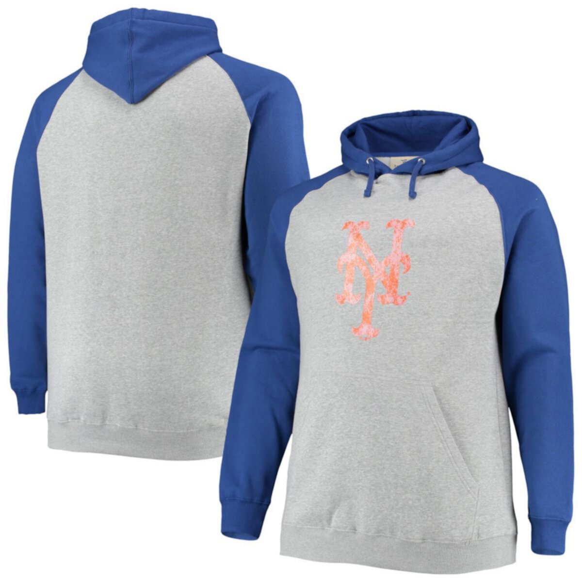 Мужская Толстовка Fanatics Heathered Gray/Royal New York Mets Big & Tall Raglan Fanatics