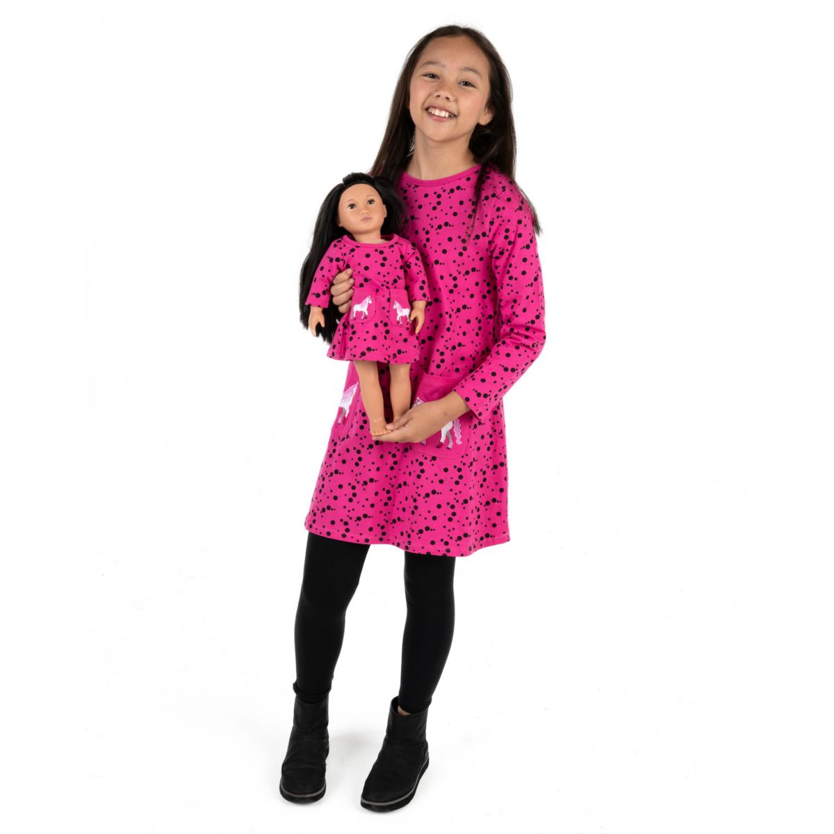 Хлопковое платье Leveret для девочек и кукол в горошек с карманом, 14 лет Leveret
