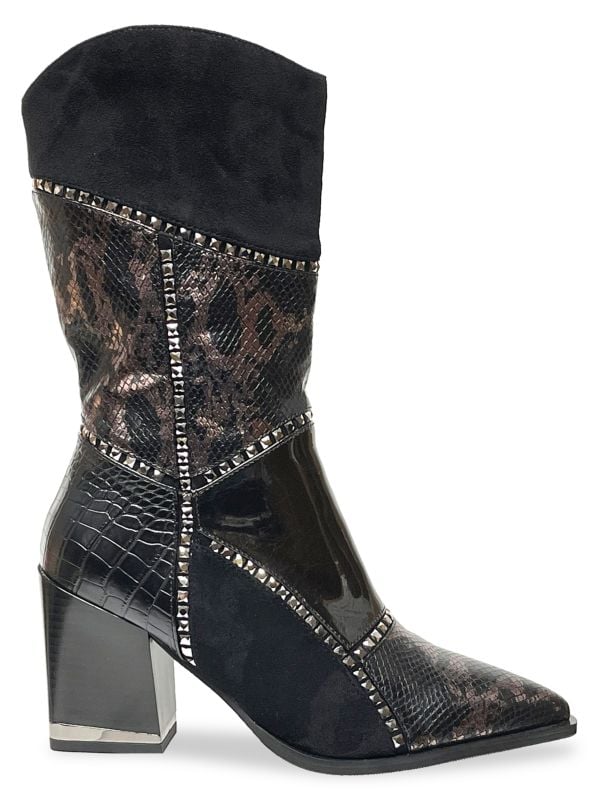 Ботинки с коровьим бантом на блочном каблуке с художественным тиснением Lady Couture