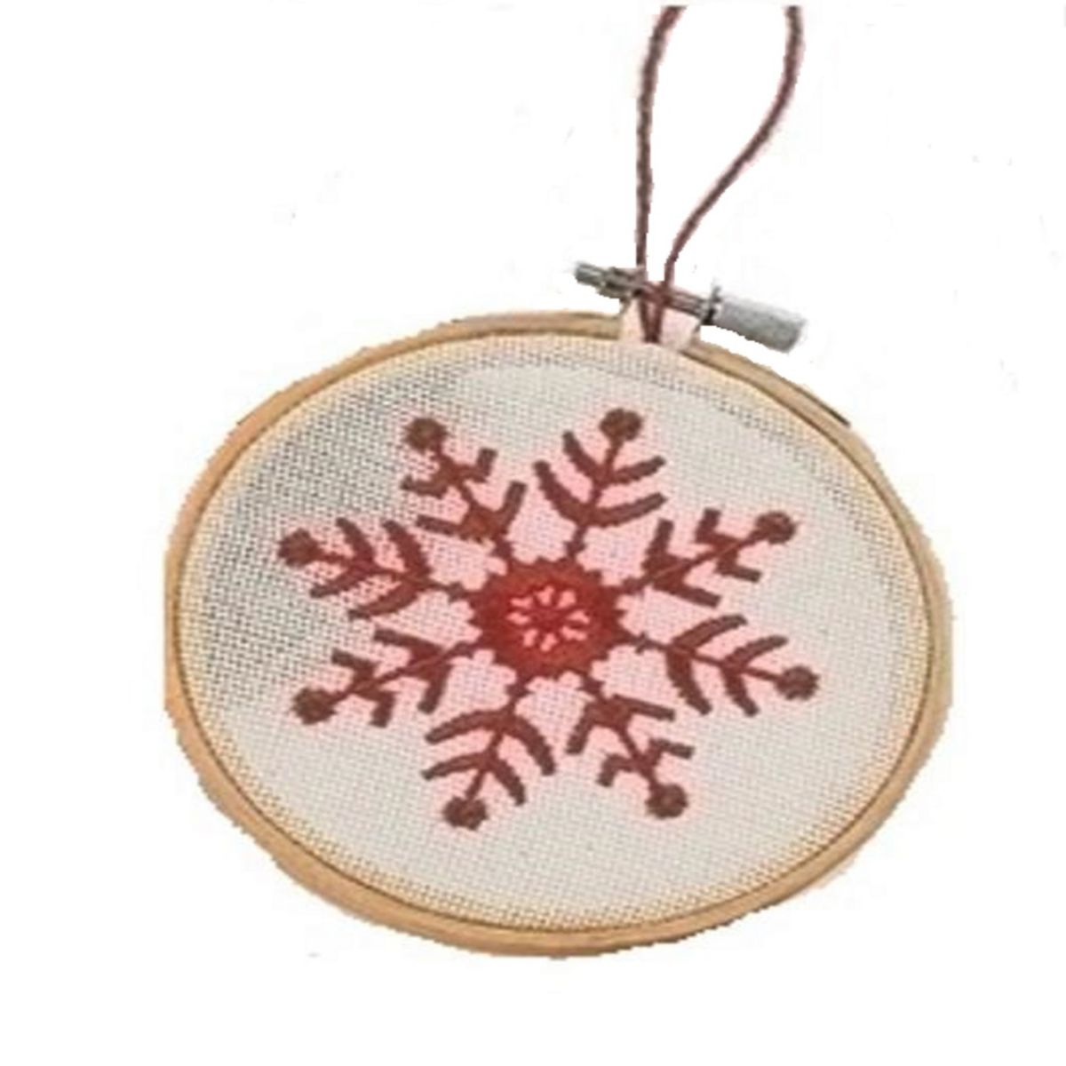 4.5&#34; White and Red Embroidered Snowflake in Hoop Loom Christmas Ornament Roman