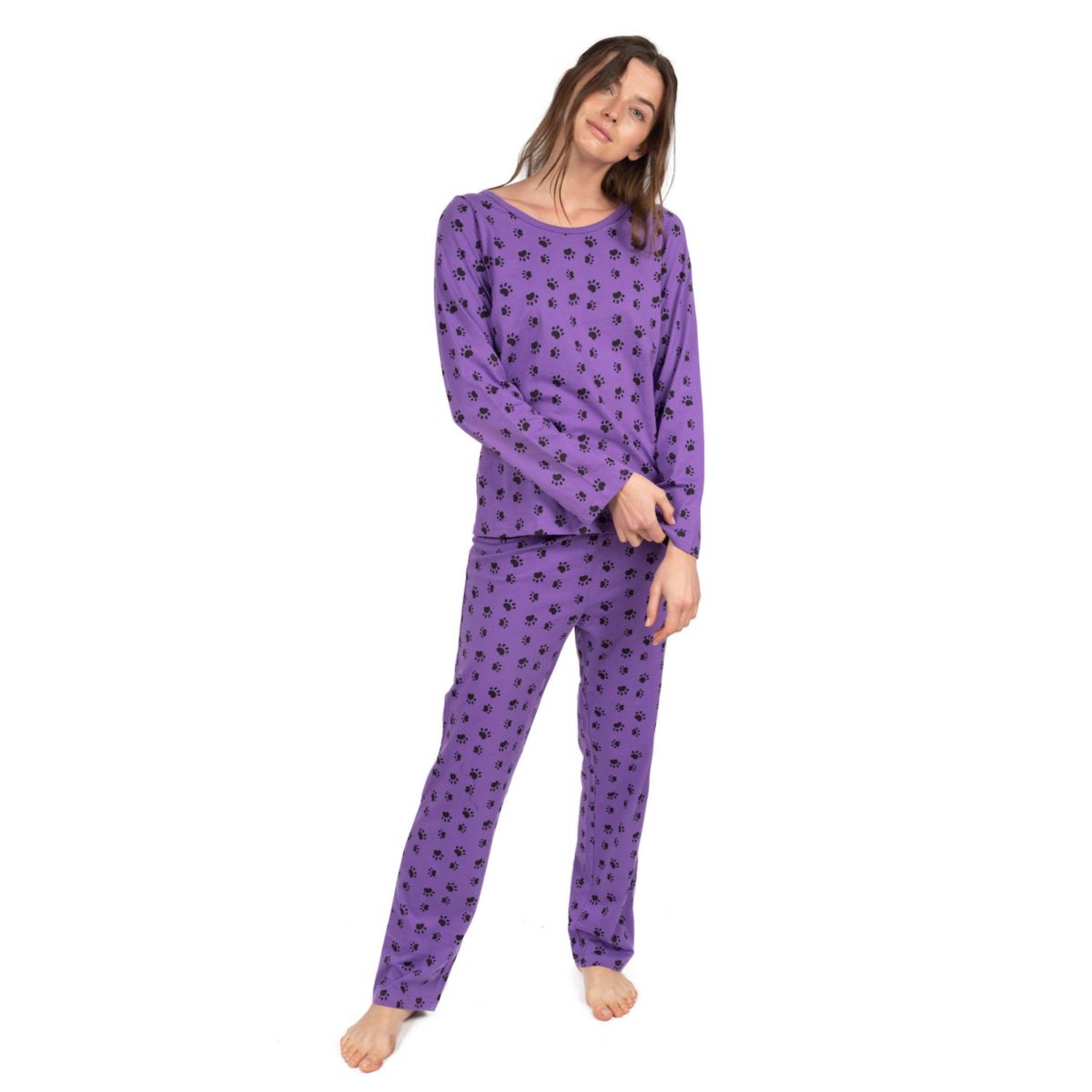 Leveret Женская хлопковая свободная пижама из двух частей Dog Paw Purple XL Leveret
