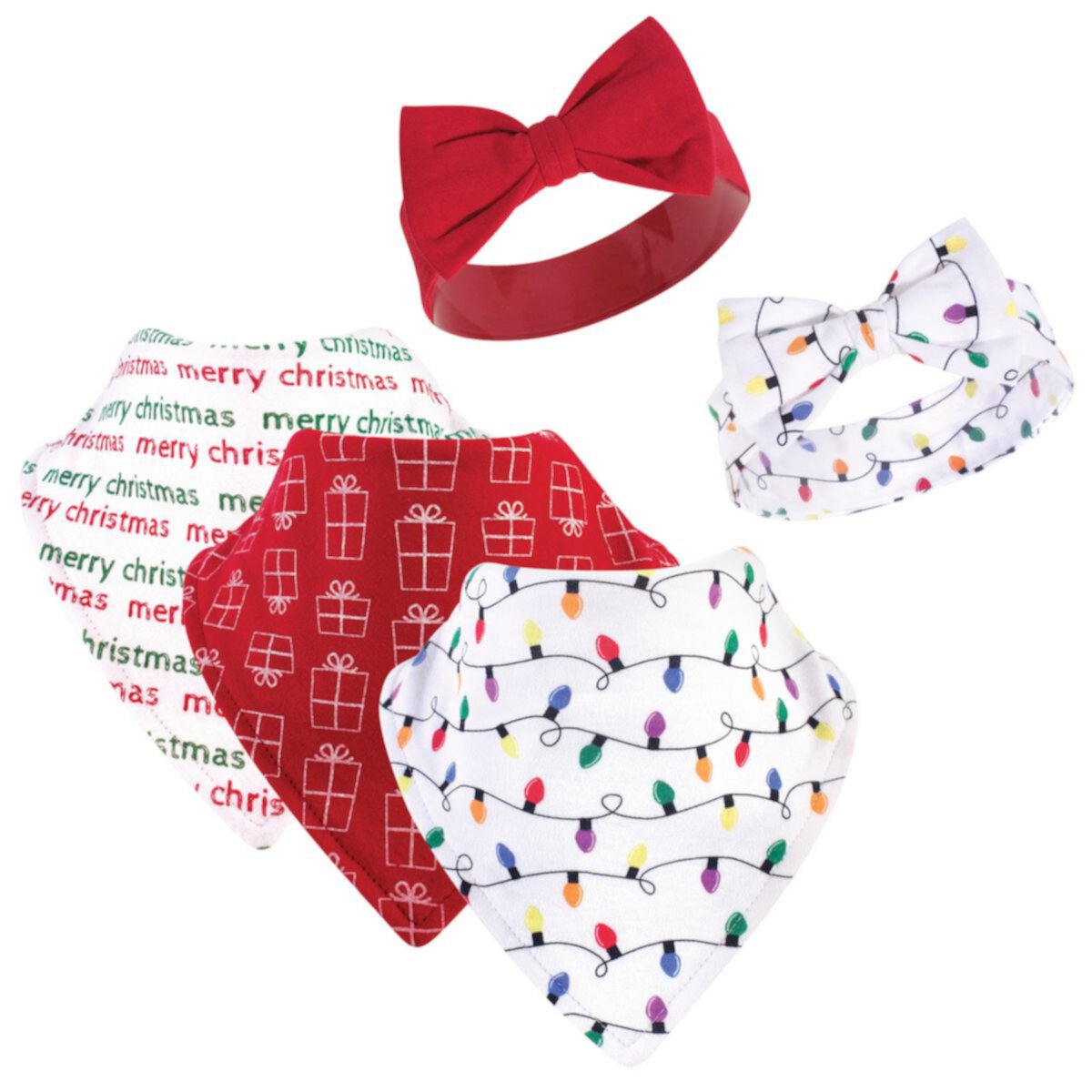 Комплект из хлопкового нагрудника и повязки на голову Hudson для маленьких девочек, 5 шт., Рождественские гирлянды, один размер Hudson Baby