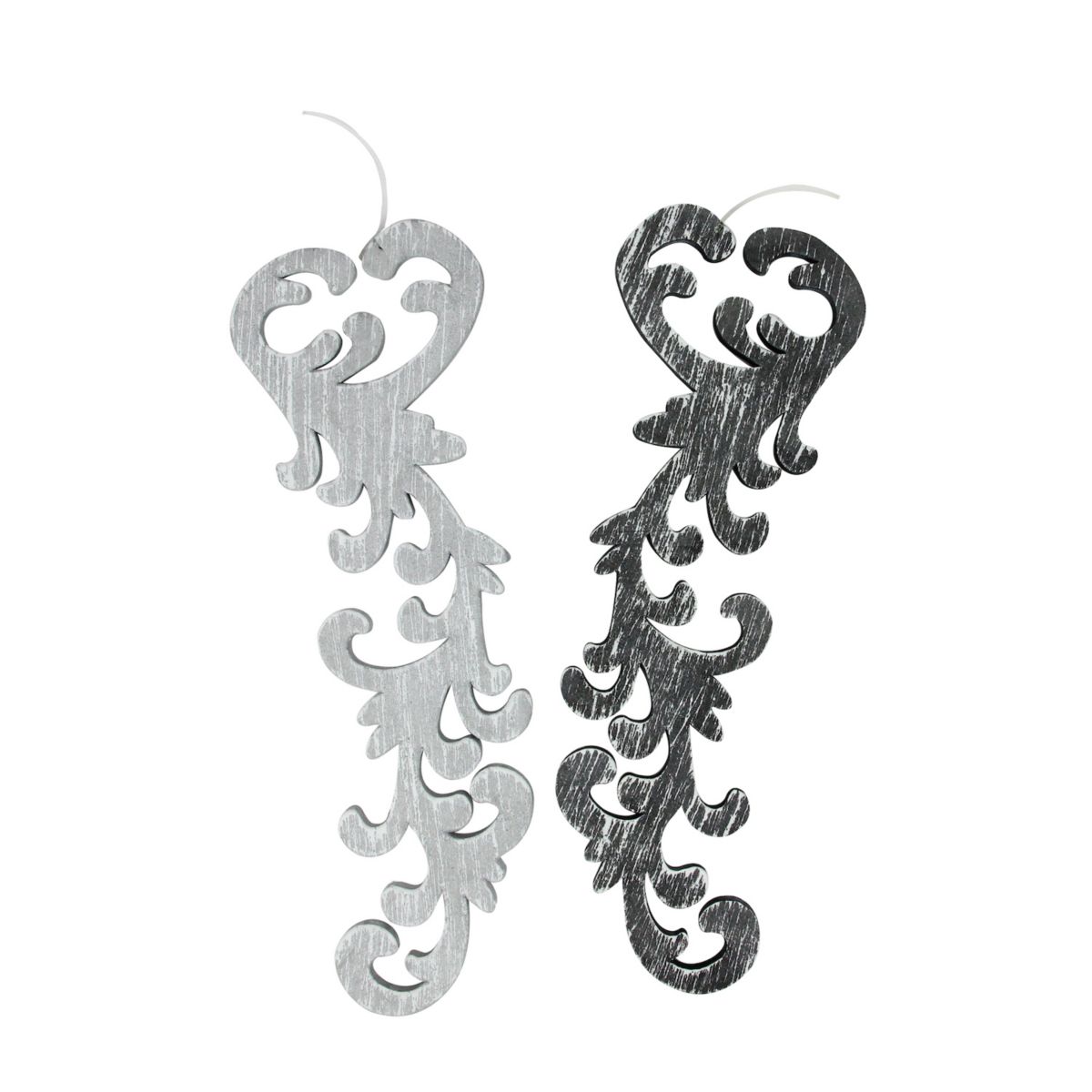 Set of 2 Black and Gray Scrollwork Christmas Ornaments 10.5&#34; Roman