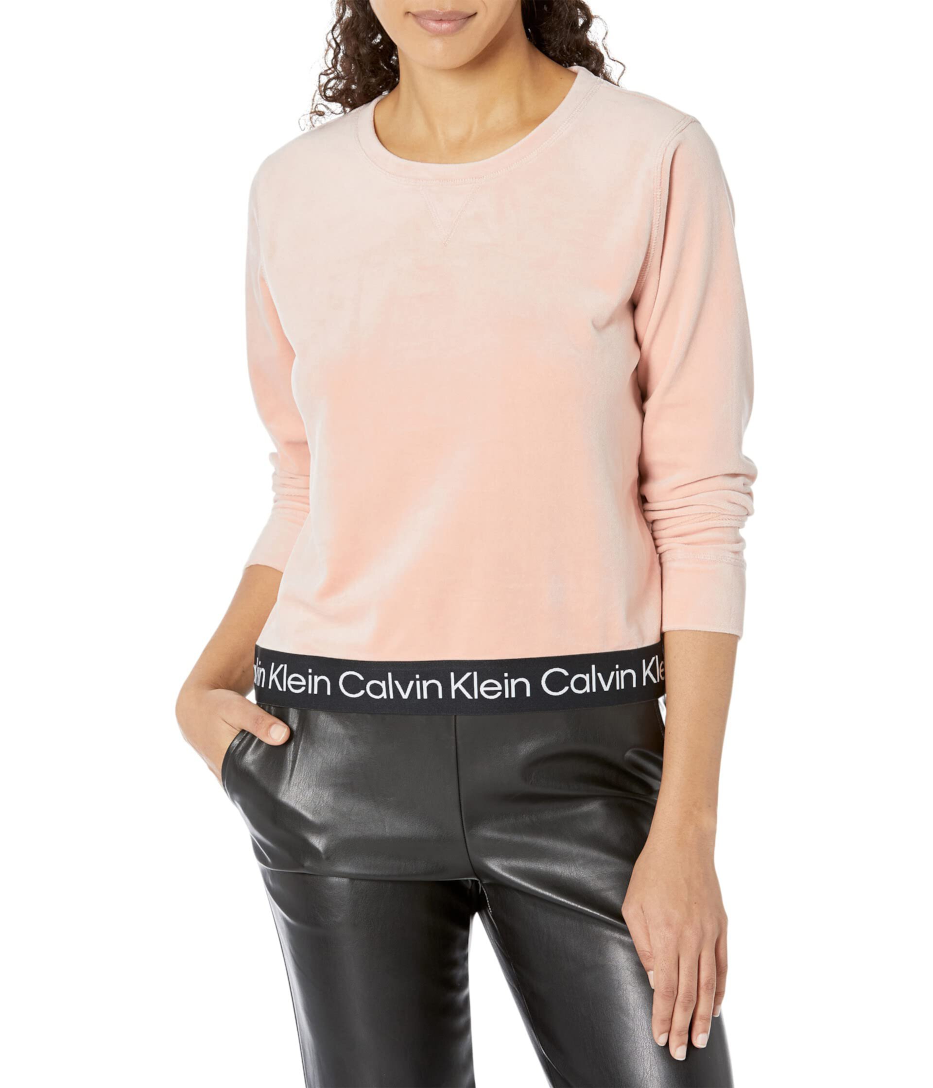 Crop Crew Neck with Logo Tape Calvin Klein