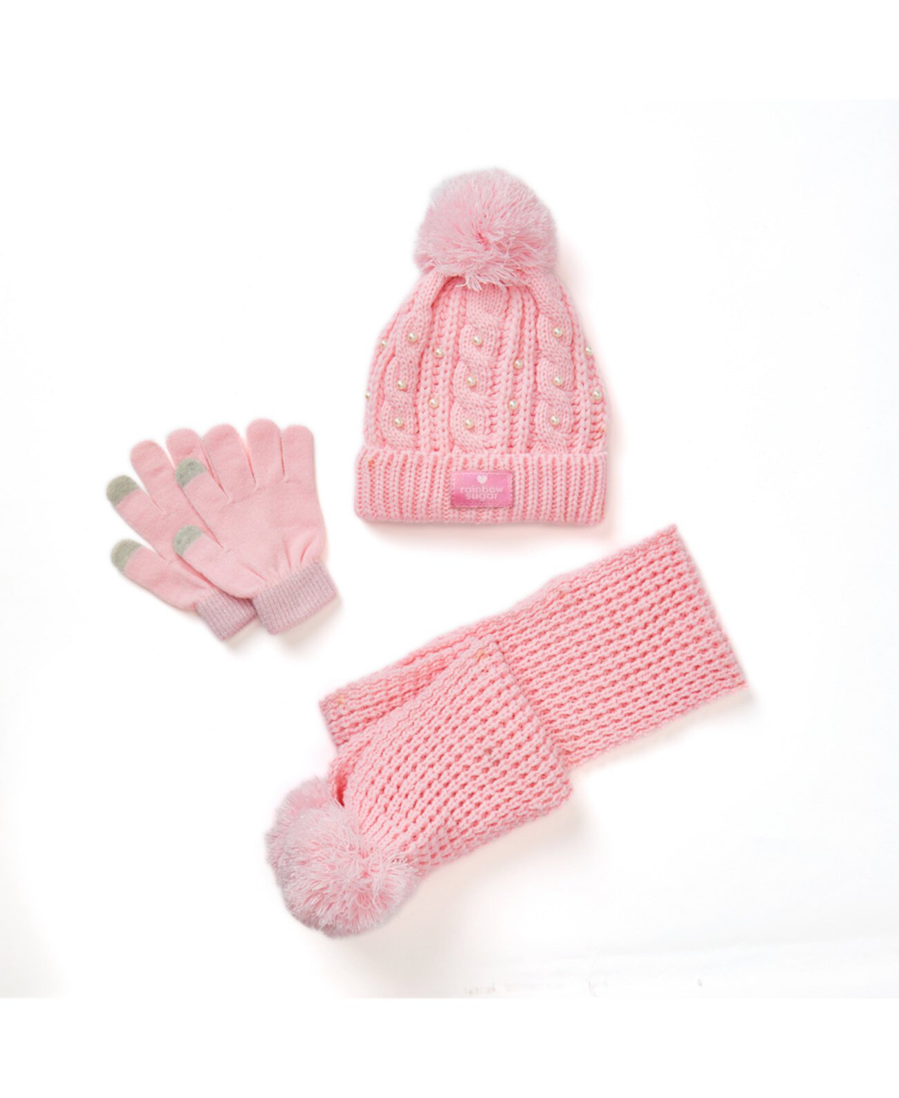 Вязаная шапка, перчатки и шарф с имитацией жемчуга Big Girls, набор из 3 предметов InMocean